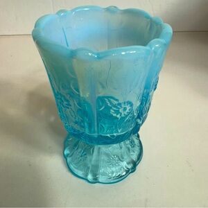 Vintage Fenton Blue Opalescent Paneled Daisy Toothpick Holder.